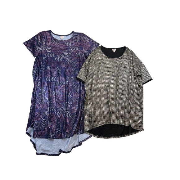 LuLaRoe Irma Tunic Black Gold and Carly Swing Dress Purple Womens XL Metallic - Picture 1 of 16